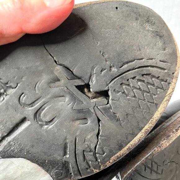 AS98 Leather Moto Boots Size 36 6 6.5 Black Knee High Foldover Cuff Fringe Biker - Picture 9 of 12